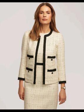 Anne Klein Black & Ivory Tweed Open-Front Blazer